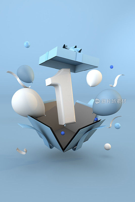 Blue  number 1 a happy birthday concept. 3d render